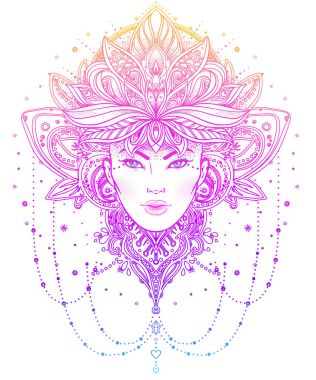 Kabile erime Boho Diva. Güzel Asyalı ilahi kız ile süslü