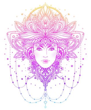 Kabile erime Boho Diva. Güzel Asyalı ilahi kız ile süslü