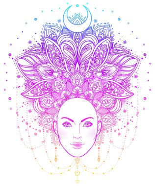 Kabile erime Boho Diva. Güzel Asyalı ilahi kız ile süslü