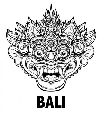 Barong. Bali dili maskesi geleneksel ritüel. Vektör dekoratif orna