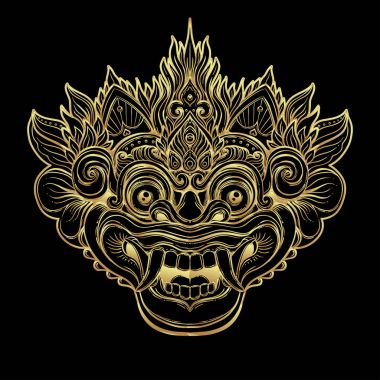 Barong. Bali dili maskesi geleneksel ritüel. Vektör dekoratif orna