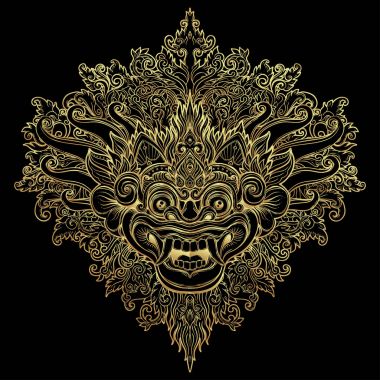 Barong. Bali dili maskesi geleneksel ritüel. Vektör dekoratif orna