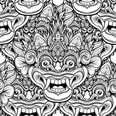 Barong. Bali dili maskesi geleneksel ritüel. Vektör dekoratif orna