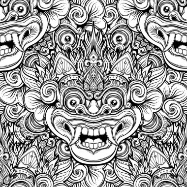 Barong. Bali dili maskesi geleneksel ritüel. Vektör dekoratif orna