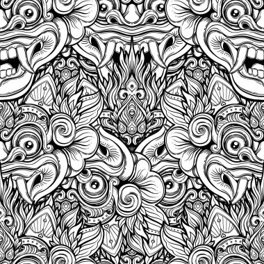Barong. Bali dili maskesi geleneksel ritüel. Vektör dekoratif orna