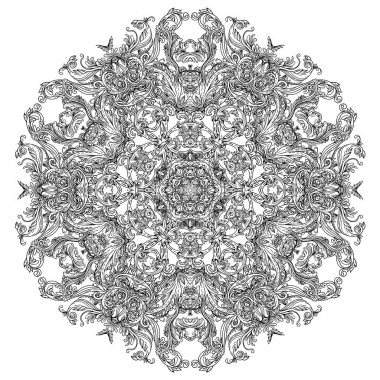Vintage Barok Mandala. Güzel vektör yuvarlak desen. El dr