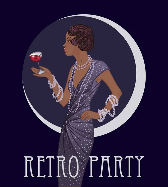 Retro móda: glamour dívka z dvacátých let (africká americká žena) — Stockový vektor