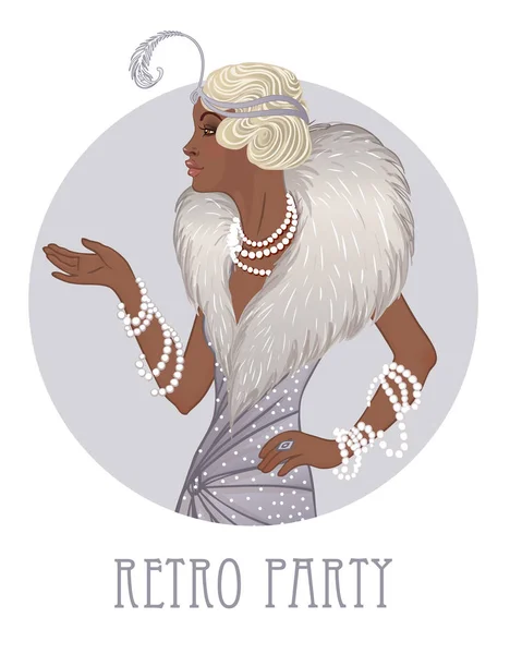 Mode rétro : fille glamour des années 20 (femme afro-américaine ) — Image vectorielle