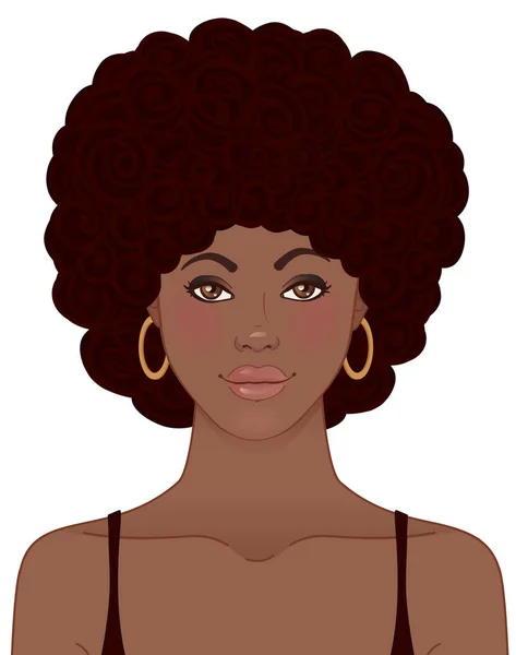 African American pretty girl portrait. Black beauty concept. Vec — Stock Vector