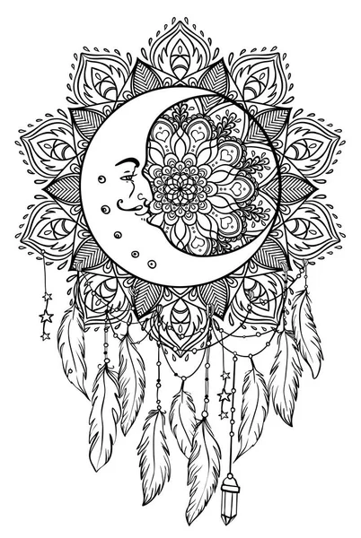 Ręcznie rysowane dreamcatcher talizman Native American Indian z fe — Wektor stockowy