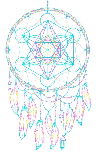 Native American Indian talisman dream catcher met Metatrons Cub — Stockvector