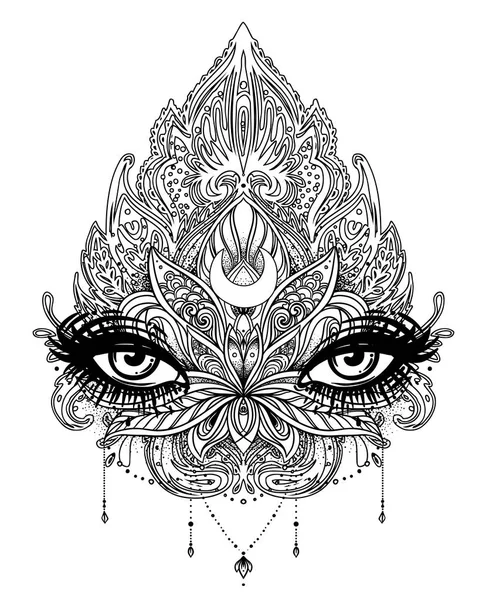 Векторный орнаментальный цветок лотоса, всевидящий глаз, узорчатый индеец — стоковый вектор