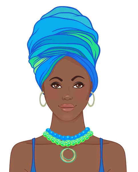 Portrait de belle femme africaine en turban. Fermeture de style tribal — Image vectorielle