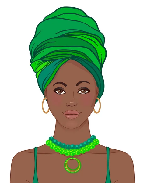 Portrait of beautiful African woman in turban. Tribal style fash — Stock Vector