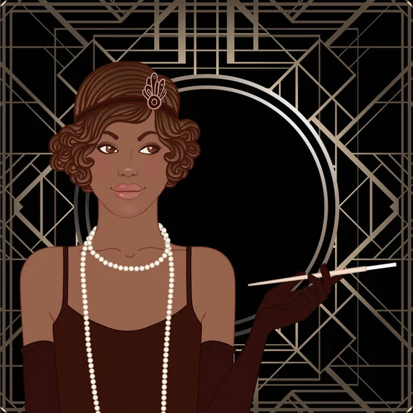 Moda retrô: menina glamour dos anos 20 (mulher afro-americana ) — Vetor de Stock