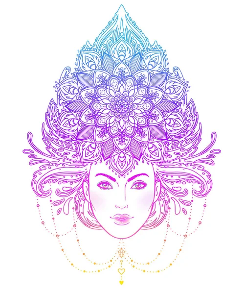Tribal Fusion Boho Diva. Krásná Asiatka božské s ornamenty — Stockový vektor