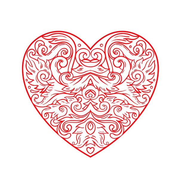 Corazón de estilo balinés ornamental. Vector día de San Valentín adornado — Vector de stock