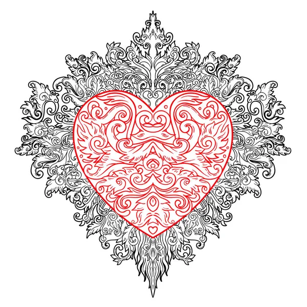 Corazón de estilo balinés ornamental. Vector día de San Valentín adornado — Archivo Imágenes Vectoriales