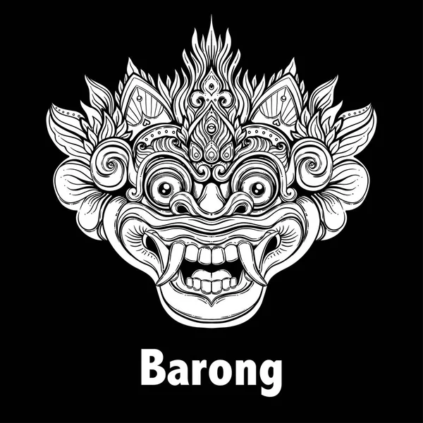 Barong. Bali dili maskesi geleneksel ritüel. Vektör dekoratif orna — Stok Vektör