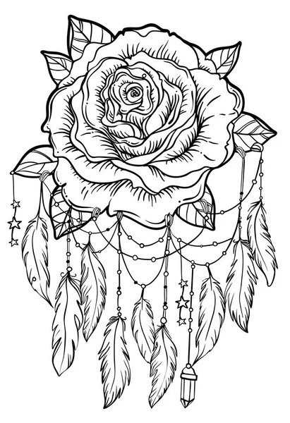 Atrapasueños con flor de rosa, ilustración vectorial detallada iso — Vector de stock