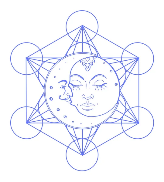 Download Sun and moon. Illustration in vintage style. — Stock ...