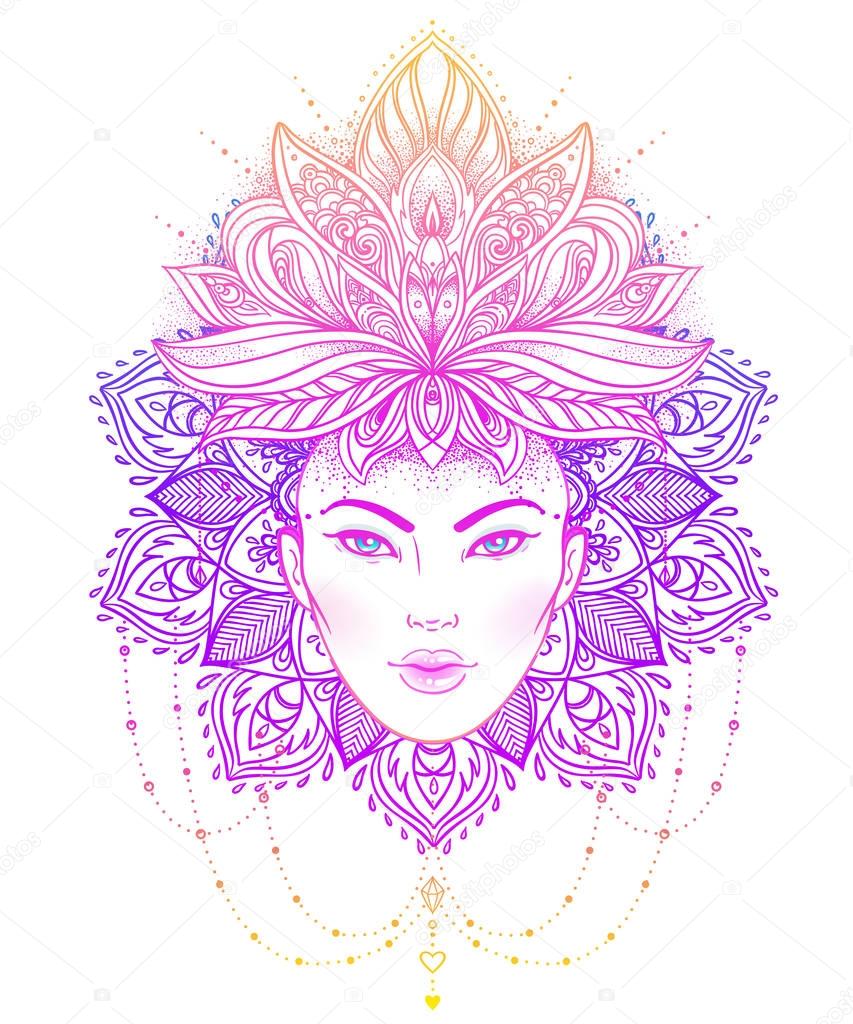 Tribal Fusion Boho Diva. Beautiful Asian divine girl with ornate