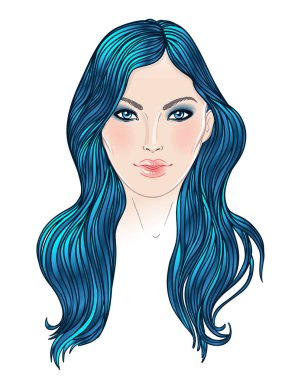 Beyaz bir genç kadın uzun saçlı moda vektör çizim