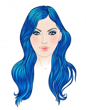 Beyaz bir genç kadın uzun saçlı moda vektör çizim