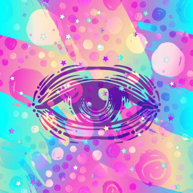 Gözler, vintage psychedelic tarzı seamless modeli. Etnik geri