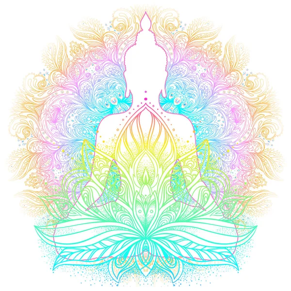 Silhouette de Bouddha assis. Illustration vectorielle décorative vintage — Image vectorielle