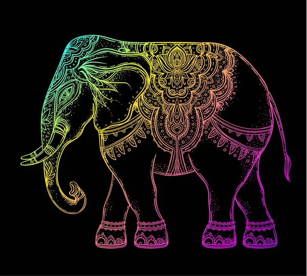 Vackra handritade tribal stil elefant över mandala. Färgst — Stock vektor