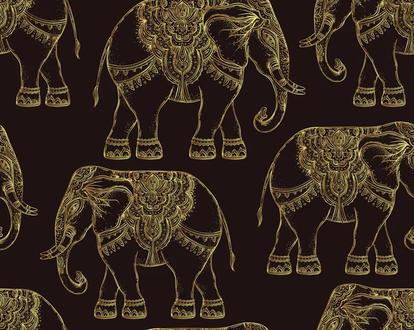 Hermoso elefante de estilo tribal dibujado a mano. Patrón sin costuras des — Vector de stock
