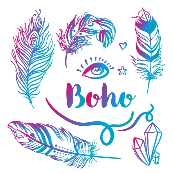 Conjunto de ilustración Boho chic atrapasueños. Motivos paisley hindú. G — Vector de stock