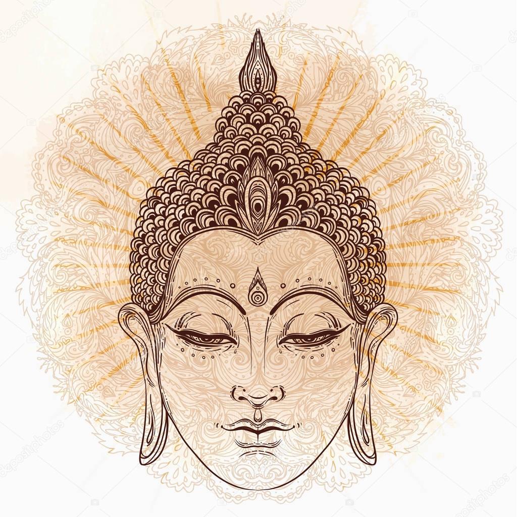 Buddha. Gold vector illustration isolated on black. Sketchy styl