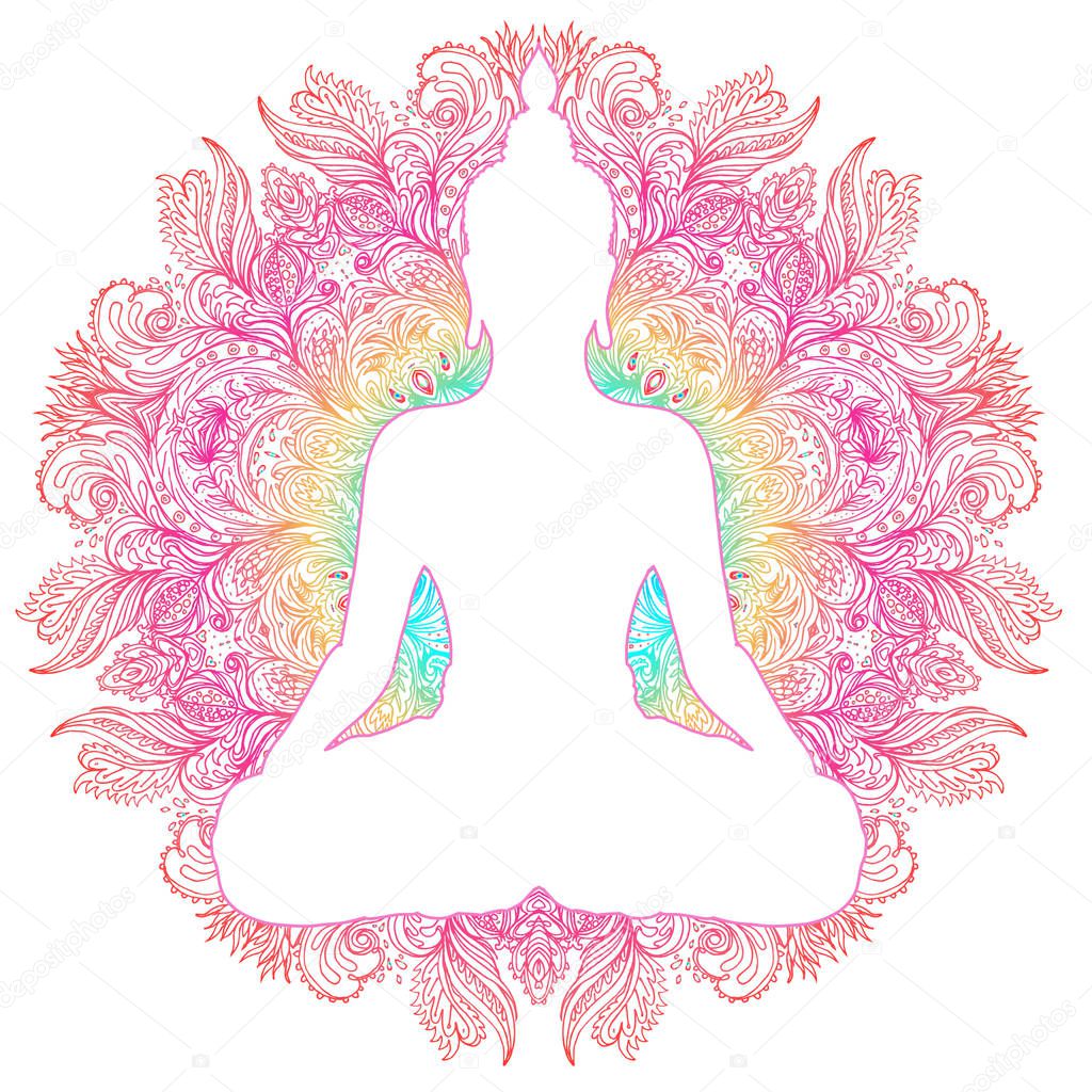 Sitting Buddha silhouette. Vintage decorative vector illustratio