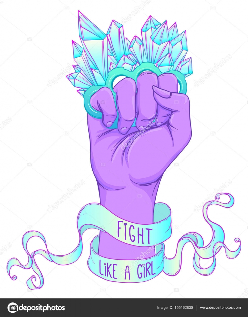 Womans Hand Brass Knuckles Fist Raised Stock Vector (Royalty Free