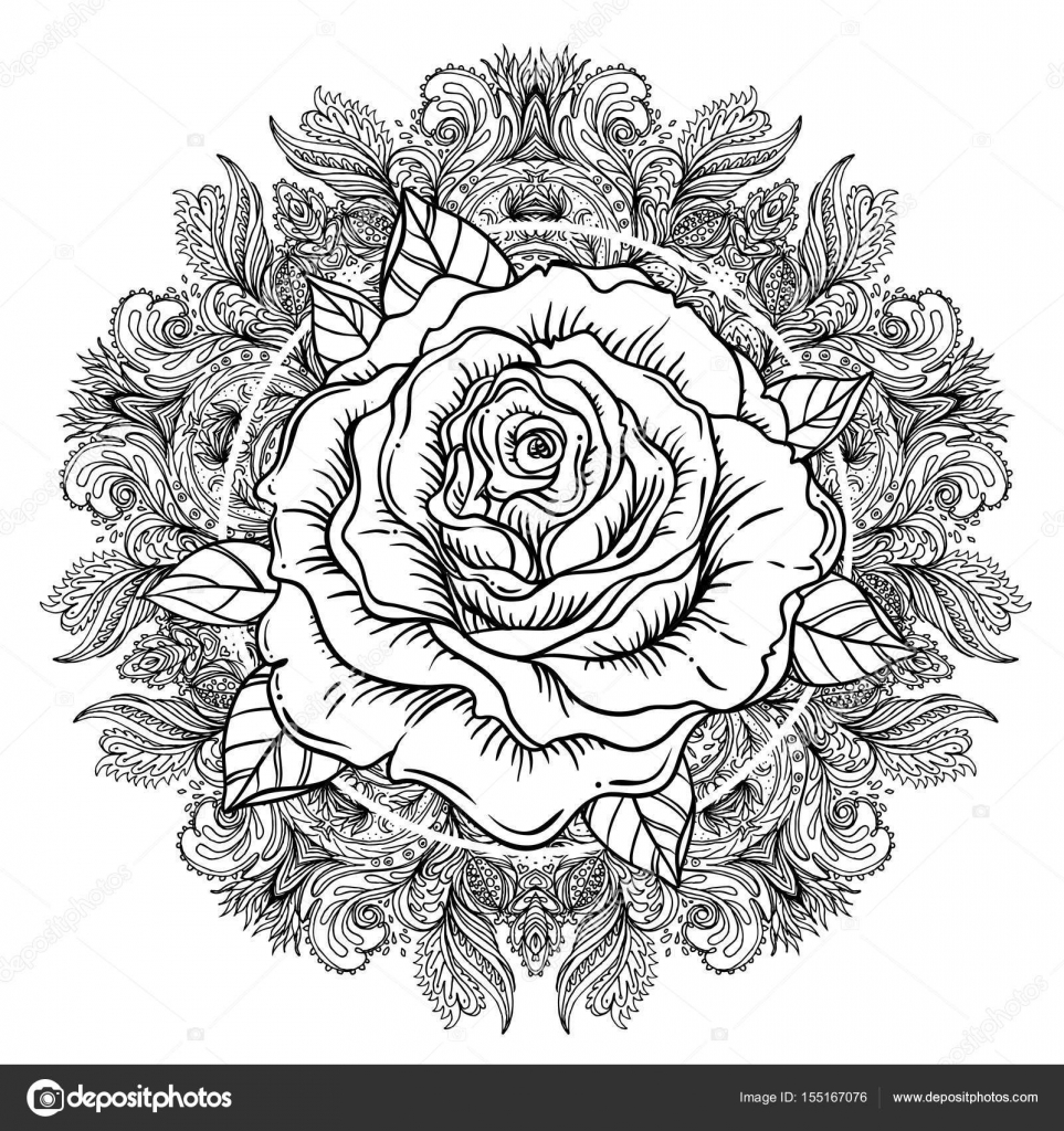 rose flower over mandala tattoo flash highly detailed rose flower over mandala tattoo flash highly detailed
