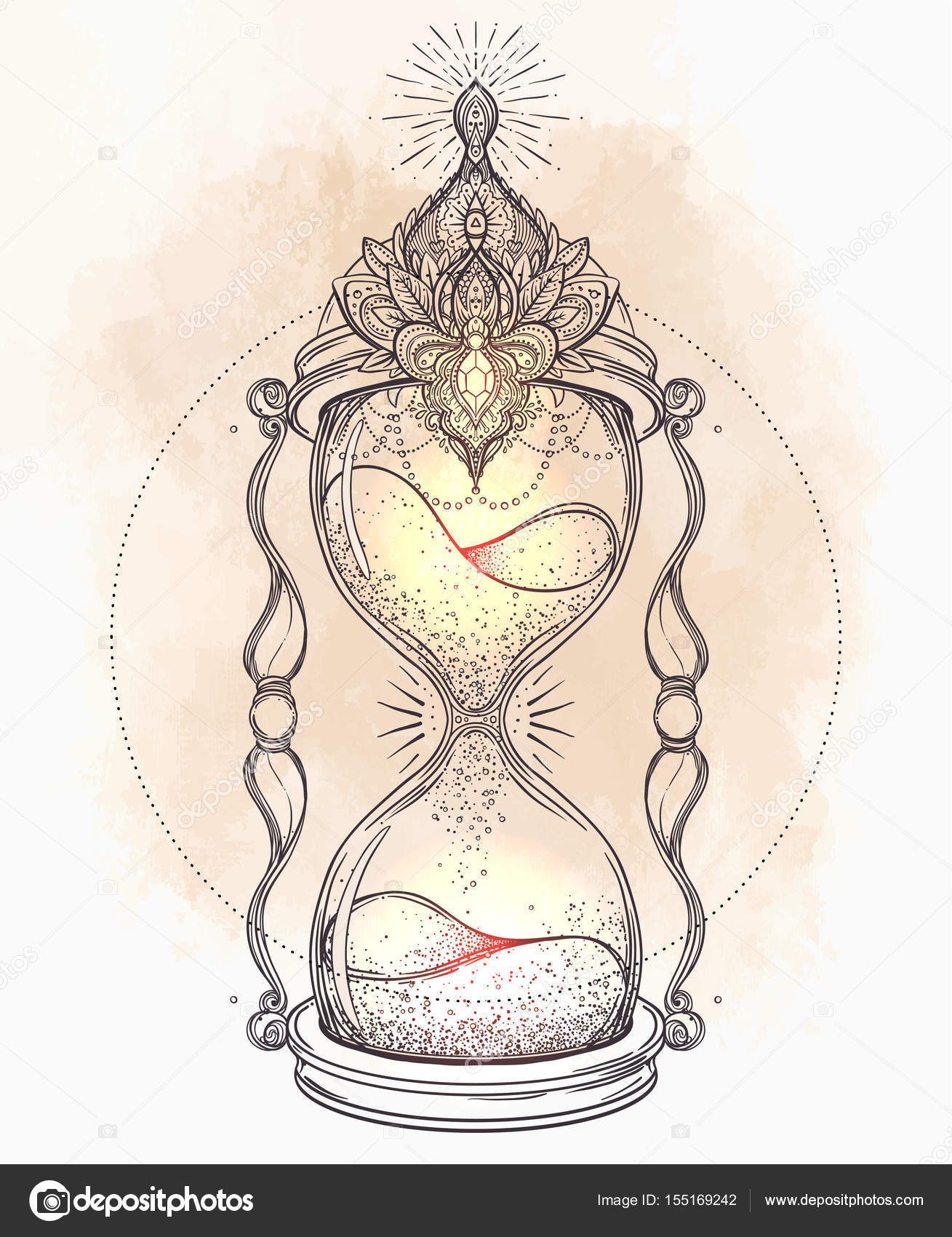 Reloj de arena antiguo decorativo con ilustracion de rosas aislado en Vector de stock 155169242 de vgorbash
