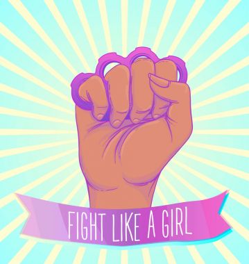 Afrikalı-Amerikalı kadın eli ile onu yumruk kaldırdı. Kız Powe