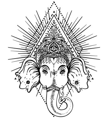 Hindu Lord Ganesha süslü mandala desen üzerinde. Vektör illustrat