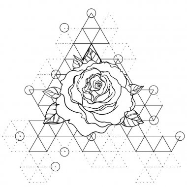 Siyahişi tattoo flash. Gül çiçek üzerinde kutsal geometri. Son derece