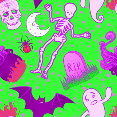 Cadılar Bayramı şirin seamless modeli. Vektör çizim başlıklı. Fab