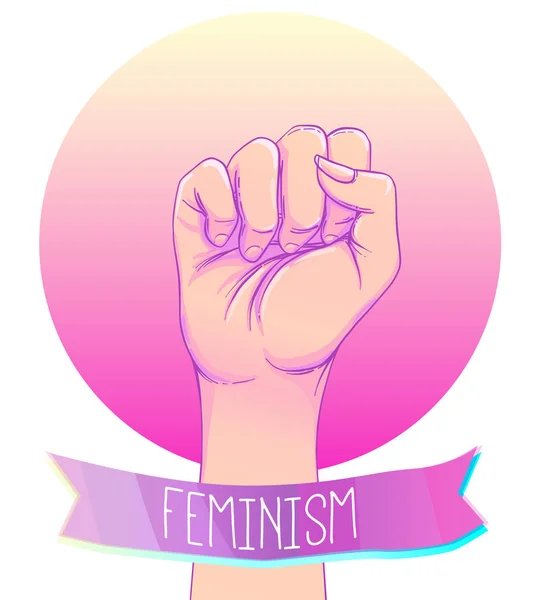 Női kéz neki felemelte az öklét. Girl Power. Feminizmus conce — Stock Vector