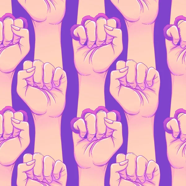 Mano de mujer con nudillos de latón. Puño levantado. Girl Power. Fe. — Vector de stock