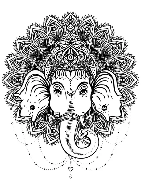 Hindu Lord Ganesha süslü mandala desen üzerinde. Vektör illustrat