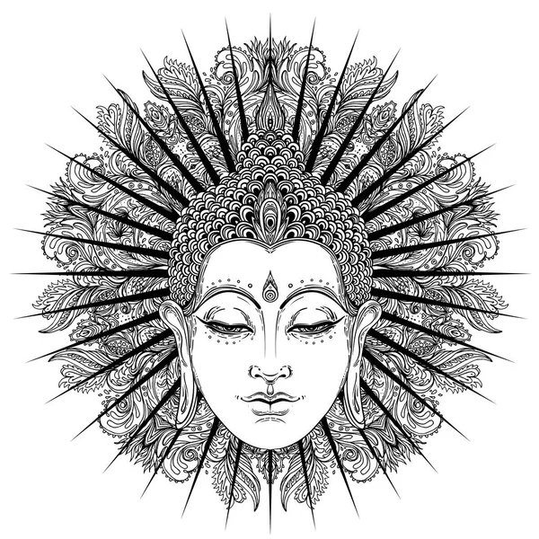 Buda süslü gül çiçek üzerinde oturuyor. Ezoterik vintage vektör 