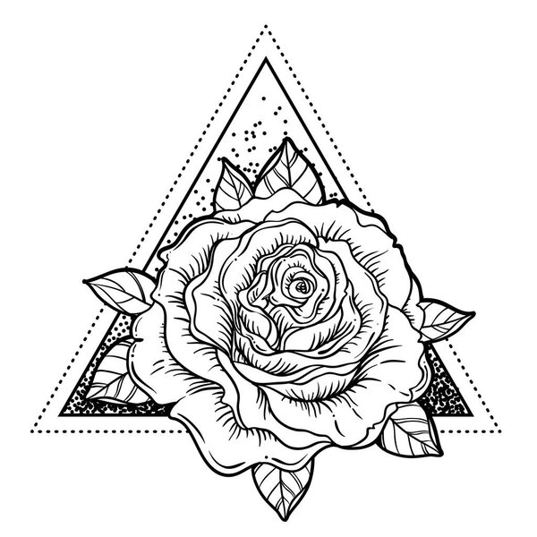 Rosicrucianism symbol. Blackwork tattoo flash. All seeing eye, C