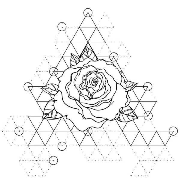 Siyahişi tattoo flash. Gül çiçek üzerinde kutsal geometri. Son derece