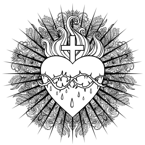 Sacred Heart of Jesus. Vector illustration isolated on white ove