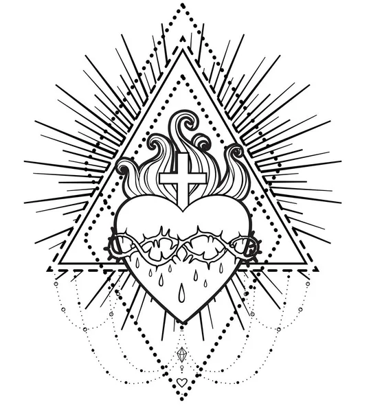 Sagrado Corazón de Jesús. Ilustración vectorial aislada en ove blanca — Vector de stock